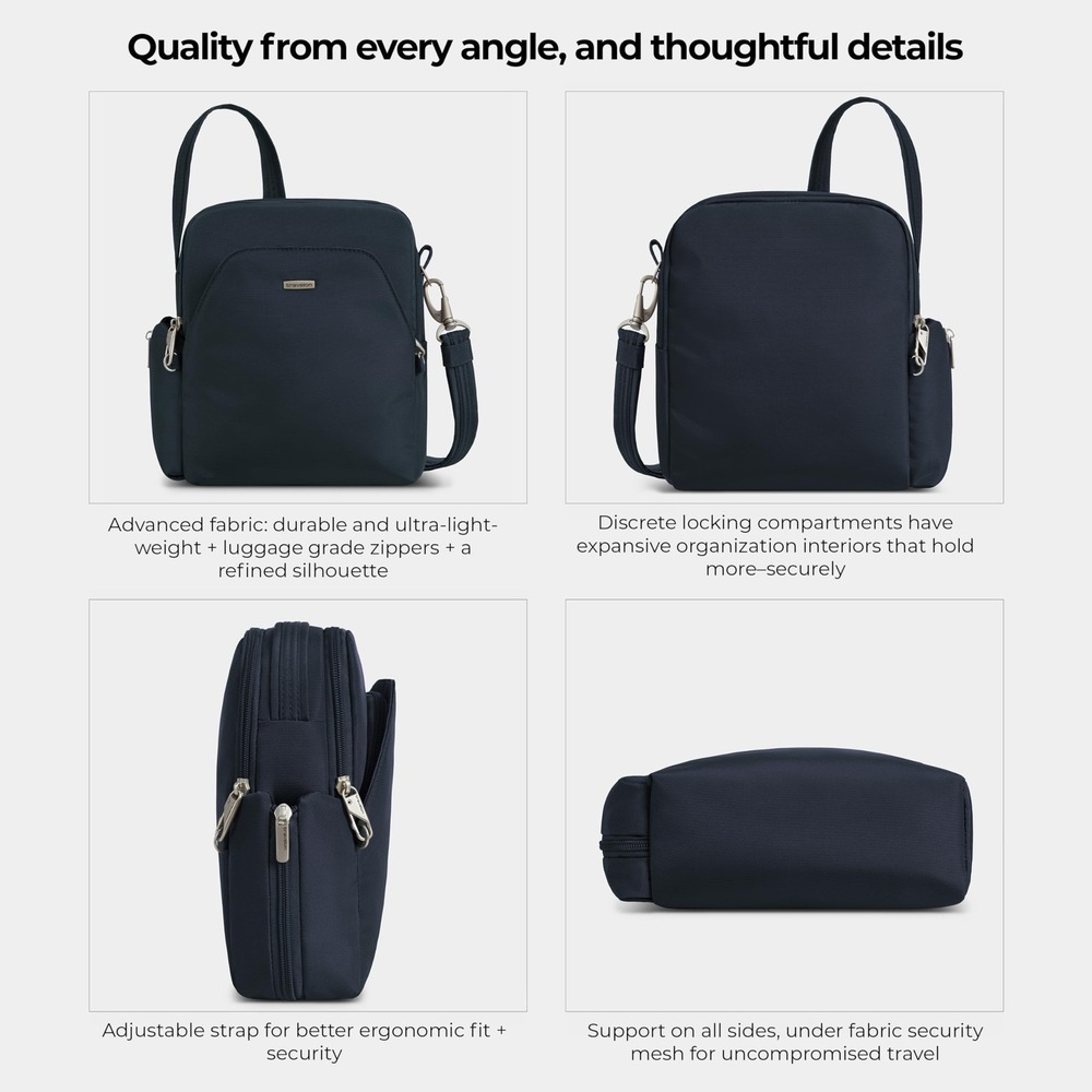 Travelon Anti-Theft Classic Travel Bag Crossbody RFID Locking Navy Blue New - Picture 11 of 11